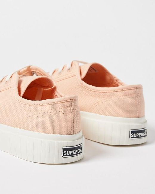 Oliver Bonas Superga 2630 Stripe Peach Cotton Sneakers in Natural | Lyst