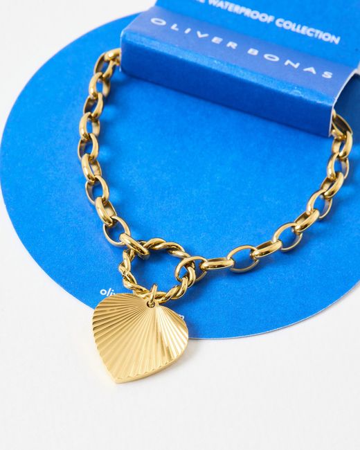 Oliver Bonas Metallic Louisa Etched Heart Tone Waterproof Chain Bracelet