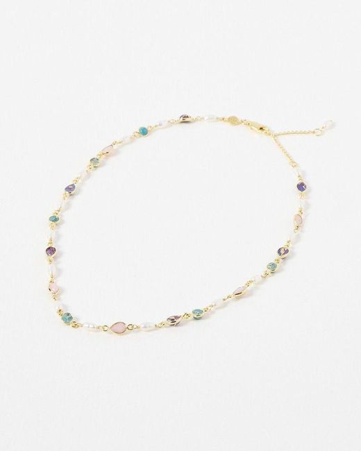 Oliver Bonas Natural Tricia Gemstone & Freshwater Pearl Gold Plated Collar Necklace