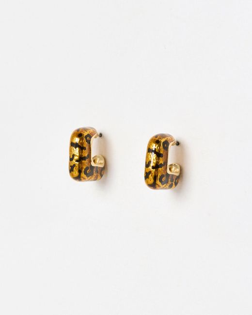 Oliver Bonas White Lana Leopard Print Square Hoop Earrings
