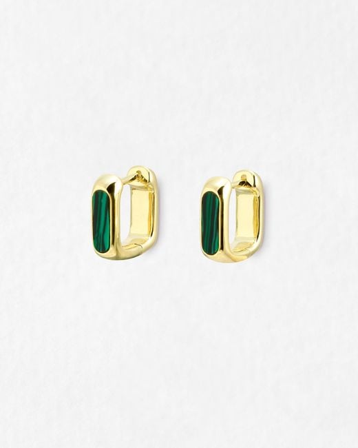 Oliver Bonas White Ava Malachite Inlay Square Clicker Hoop Earrings