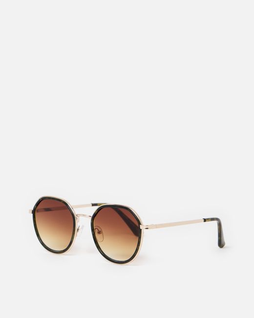 Oliver Bonas Green Faux Tortoiseshell Round Metal Sunglasses