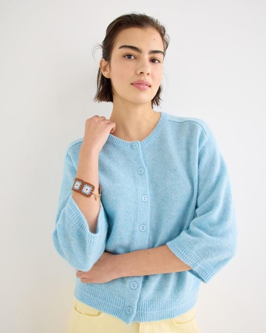 Oliver Bonas Blue Button Up 3/4 Sleeve Knitted Cardigan, Size 12