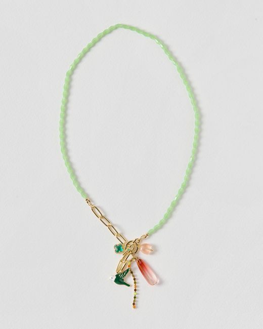 Oliver Bonas White Ria Bird & Bead Drop T-bar Necklace