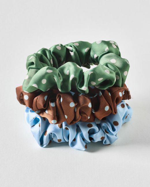 Oliver Bonas Multicolor Betsi Green Blue & Brown Polka Dot Mini Scrunchies Set Of Three