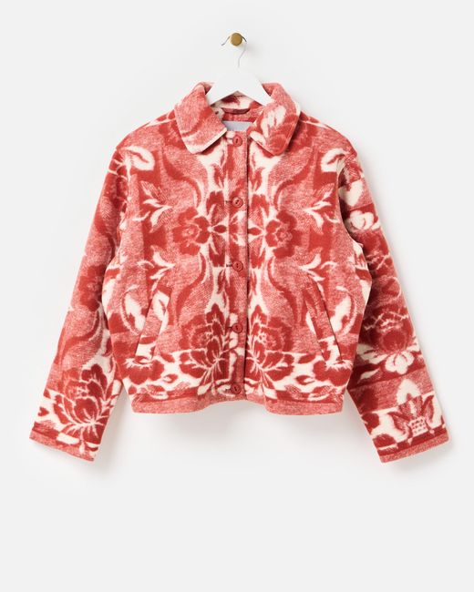 Oliver Bonas Red Rust & Cream Floral Wool Blend Jacket, Size 6