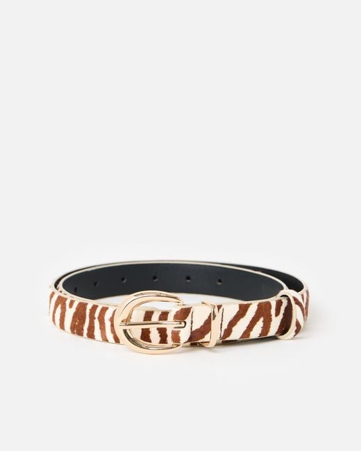 Oliver Bonas Metallic Cream & Brown Zebra Print Leather Belt