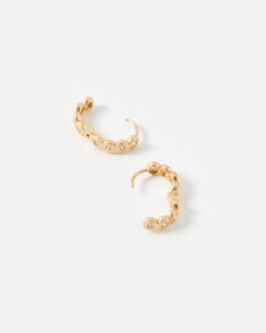 Oliver Bonas White Skya Etched Cubic Zirconia Tone Huggie Earrings