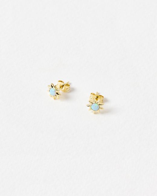 Oliver Bonas Blue Cyra Sun Opalite Stud Earrings