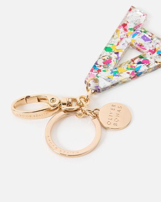 Oliver Bonas White Alphabet Rainbow Glitter Initial Keyring