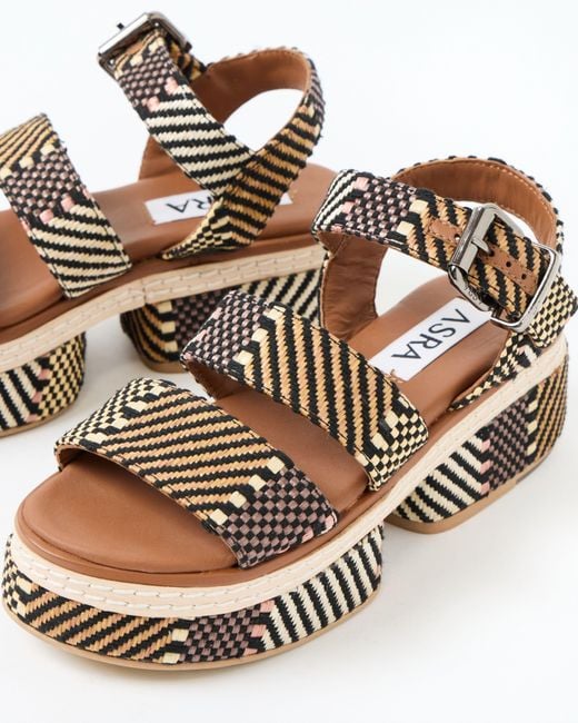 ASRA Elijah Brown Raffia Leather Platform Sandals, Size Uk 3