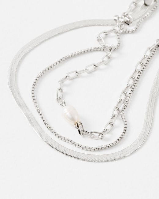 Oliver Bonas White Rosalind Layered Silver Tone Freshwater Pearl Anklet