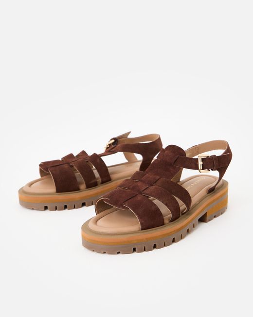 Oliver Bonas Brown Chocolate Suede Chunky Fisherman Sandals, Size 3