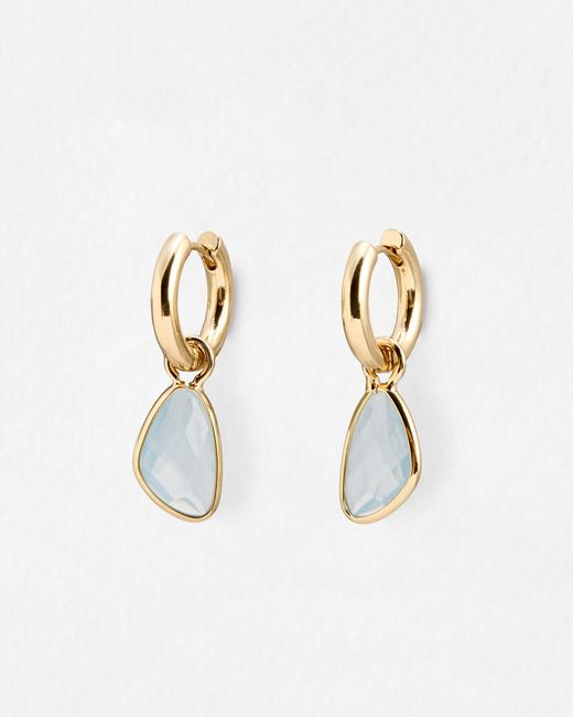 Oliver Bonas White Melody Stone Gold Tone Huggie Earrings