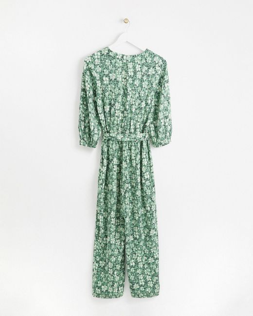 Oliver Bonas Floral Print Textured Green Jumpsuit, Size 6
