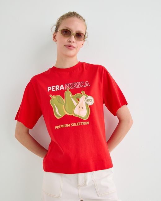 Oliver Bonas Red Pera Fresca Cotton Graphic T-shirt, Size 10