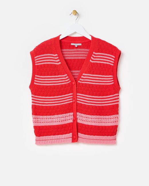 Oliver Bonas Red & Pink Striped Button Up Knitted Waistcoat, Size 10