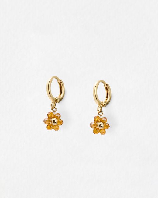 Oliver Bonas White Rosa Beaded Flower Drop Huggie Earrings