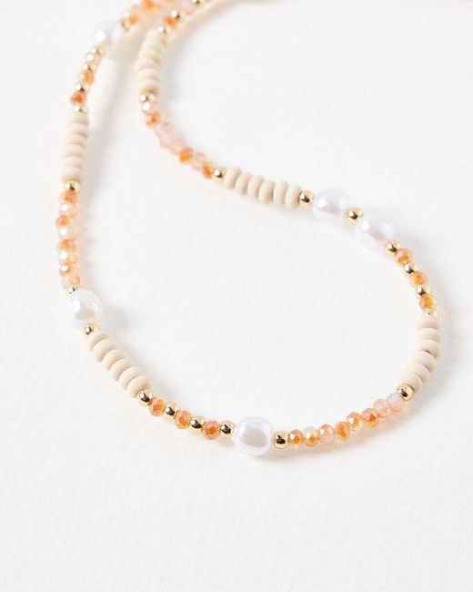 Oliver Bonas White Etti Beads & Faux Pearl Beaded Necklace