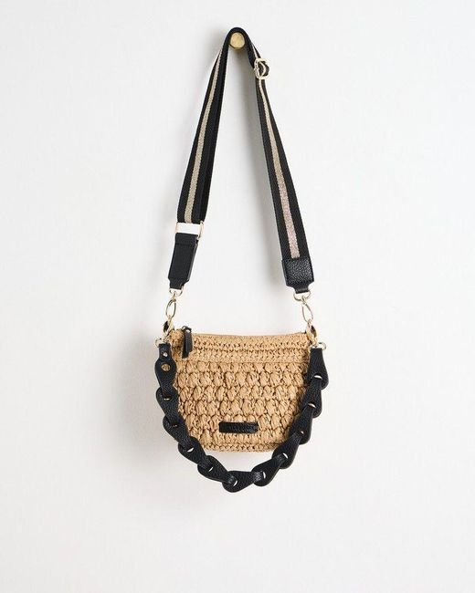 Oliver Bonas White Paddie Crochet Raffia Crossbody Bag