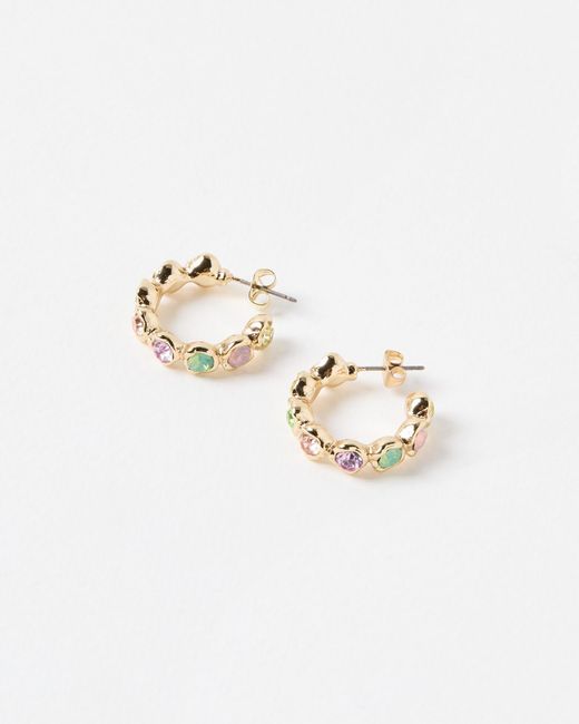 Oliver Bonas White Skylie Stone Inlay Medium Hoop Earrings