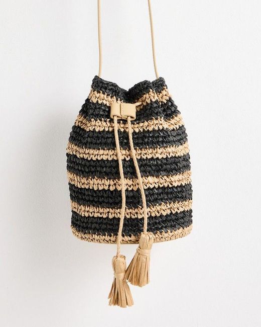 Oliver Bonas White Crochet Raffia Bucket Crossbody Bag