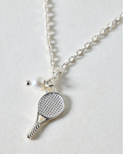 Oliver Bonas Metallic Aryna Tennis Racket Charm & Pearl Chain Bracelet