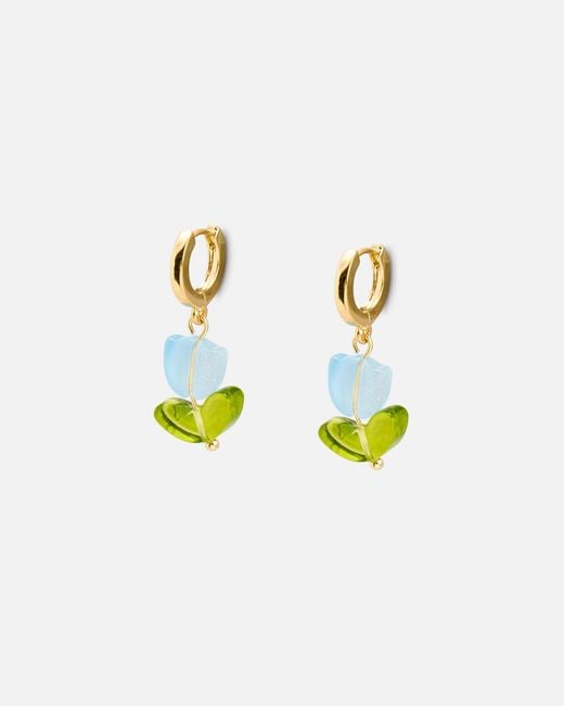 Oliver Bonas White Tullia Blue Tulip Flower Drop Earrings