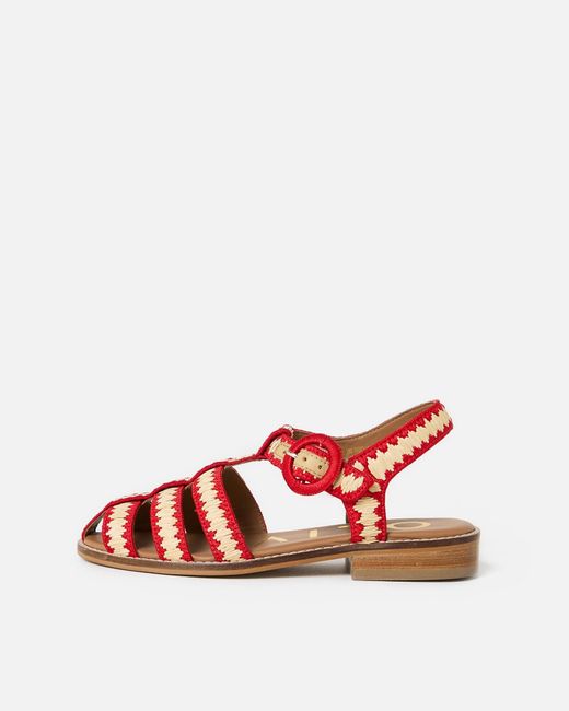 Oliver Bonas Red & Natural Raffia Weave Fisherman Sandals, Size Uk 6