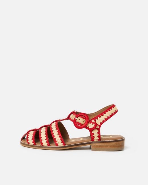 Oliver Bonas Red & Natural Raffia Weave Fisherman Sandals, Size Uk 3