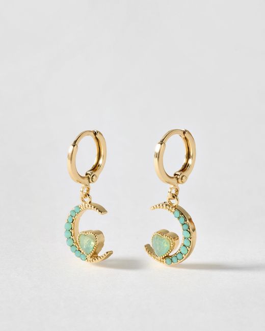 Oliver Bonas Metallic Avaluna Stone Moon & Heart Charm Drop Earrings