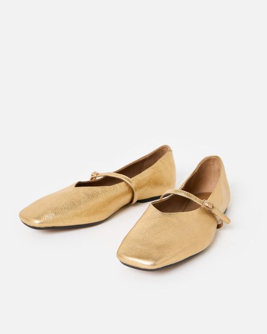 Oliver Bonas White Metallic Square Toe Ballet Flats, Size Uk 3