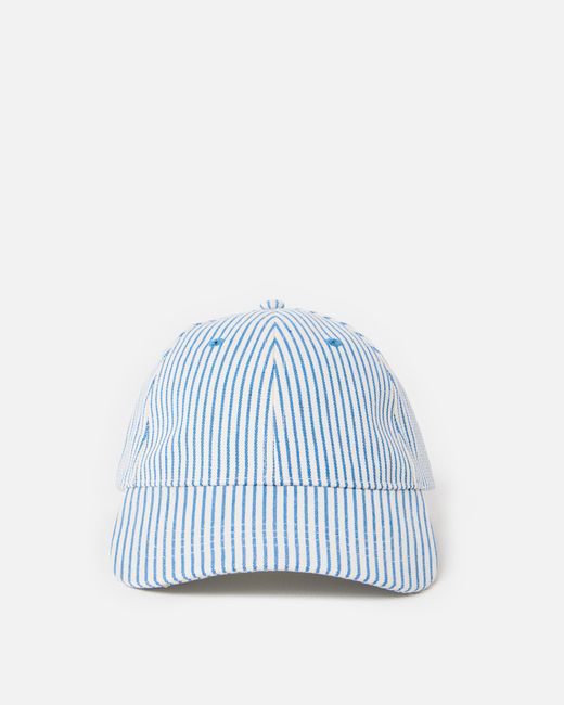 Oliver Bonas White & Blue Striped Bow Cap Hat With Strawberry Motif