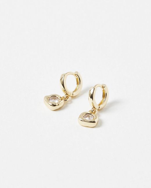 Oliver Bonas White Nixie Gold Disc Huggie Drop Earrings