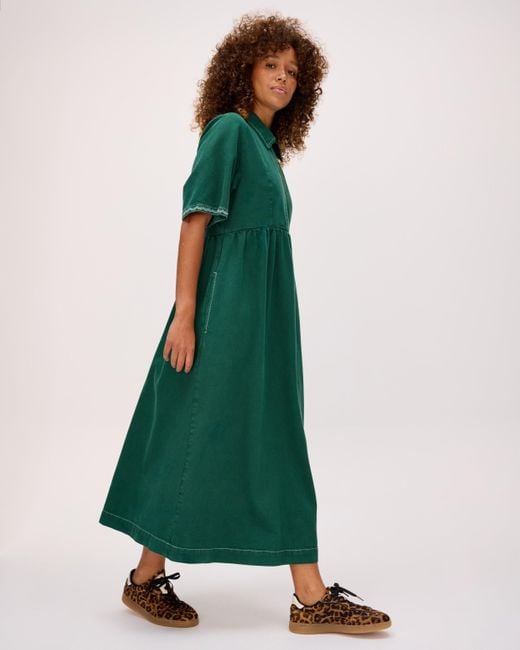 Oliver Bonas Forest Denim Collared Zip Up Midi Dress, Size 6 in Green |  Lyst UK