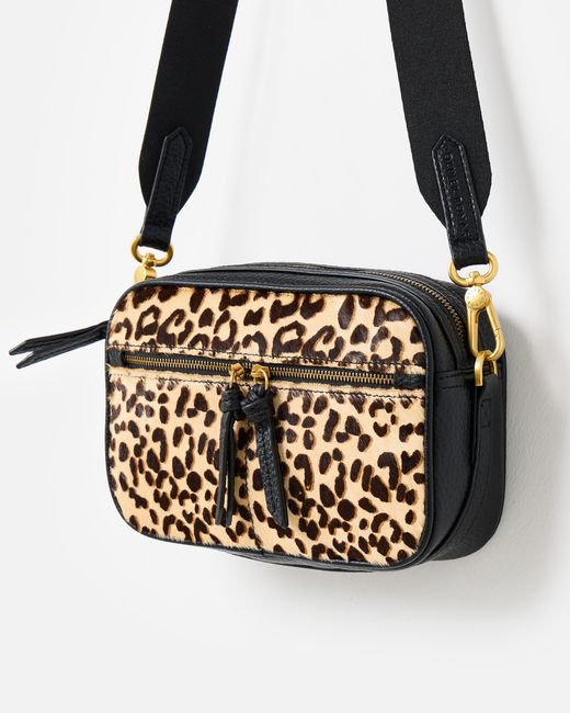 Oliver Bonas Black Nora Leopard Print Textured Zip Front Crossbody Bag