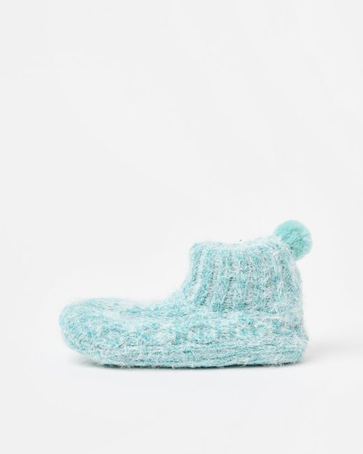 Oliver Bonas Blue Green Chenille Fluffy Slipper Boots, Size Medium/large