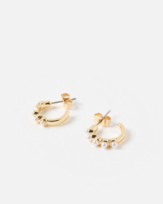 Oliver Bonas White Skye Pearl Huggie Hoop Earrings