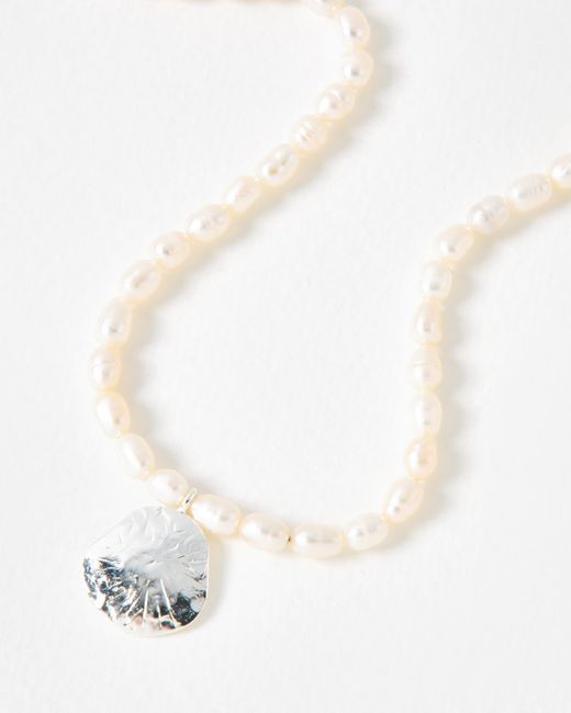 Oliver Bonas White Alice Silver Disc Beaded Pearl Necklace