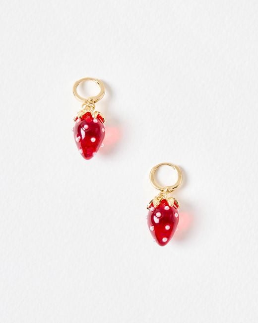 Oliver Bonas Red Sierra Strawberry Charm Drop Huggie Earrings