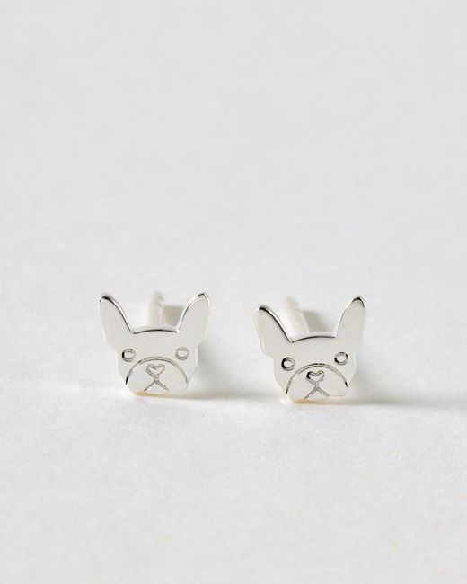 Oliver Bonas White Lennie Bulldog Stud Earrings