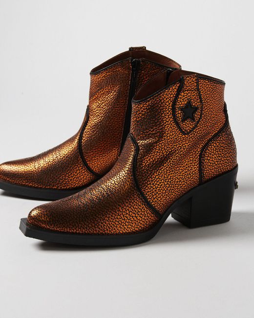 Oliver Bonas Brown Nemónic Dollar Metallic Leather Western Cowboy Boots, Size Uk 3