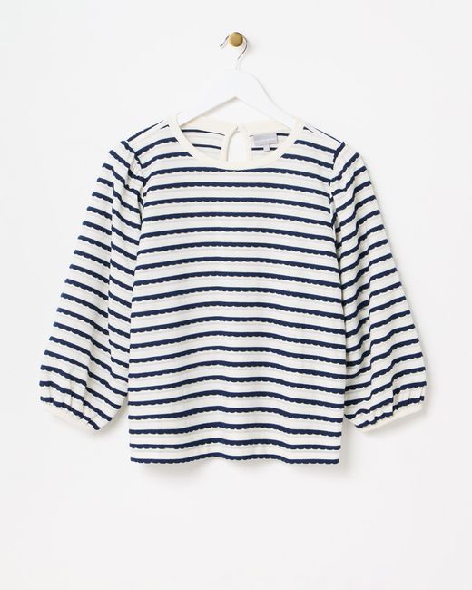 Oliver Bonas Blue & White Scallop Striped Top, Size 6