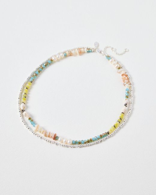 Oliver Bonas Multicolor Kai Shell & Pearl Layered Beaded Necklace