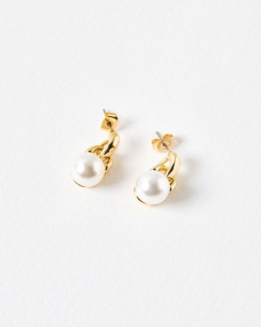 Oliver Bonas White Arbor Faux Pearl Drop Tone Stud Earrings