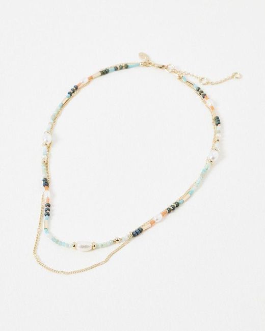 Oliver Bonas Natural Skye Beaded Faux Pearl Layered Necklace