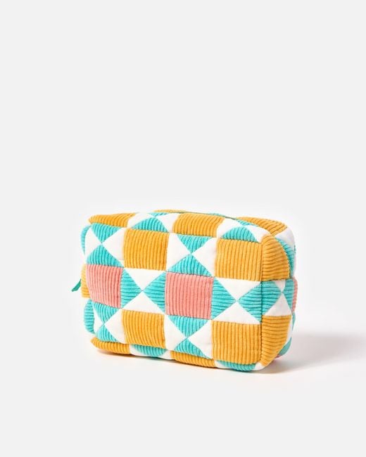 Oliver Bonas Blue & Yellow Patchwork Corduroy Wash Bag