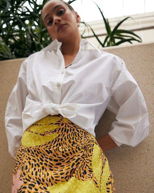 Oliver Bonas Natural Palm Print Midi Skirt