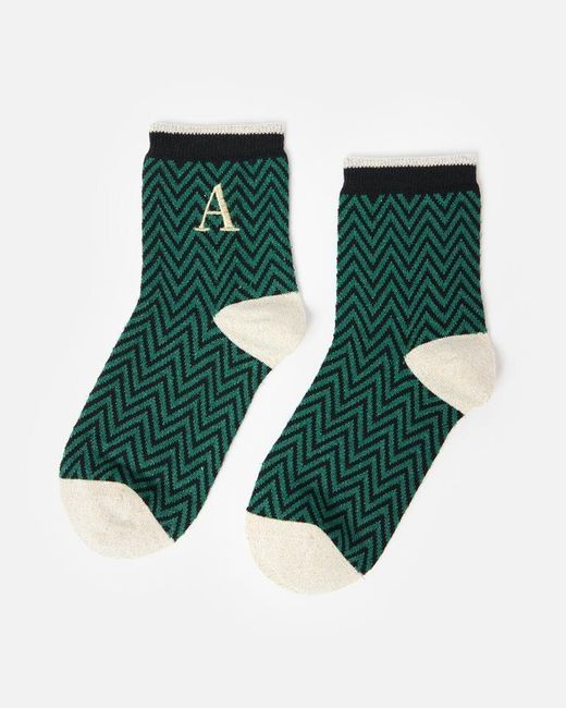 Oliver Bonas Green & Black Alphabet Zig Zag Initial Ankle Socks