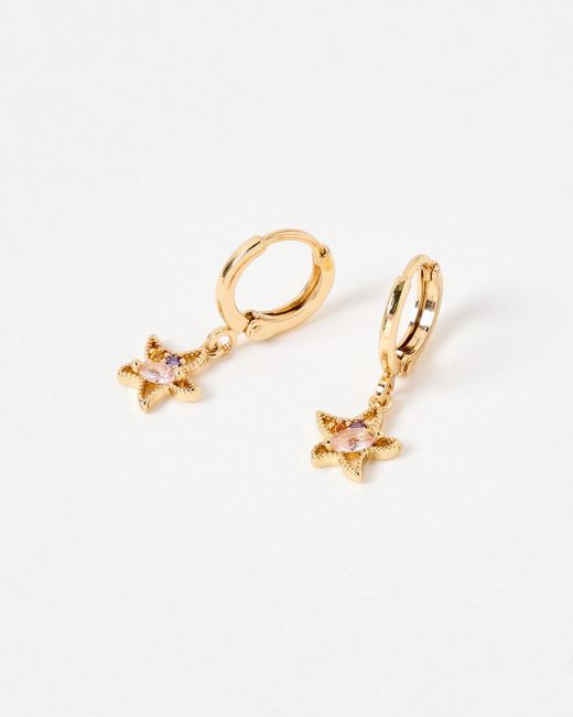 Oliver Bonas White Mira Starfish & Stone Huggie Hoop Earrings
